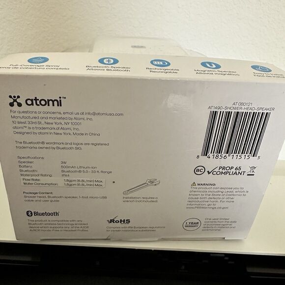 Atomi Shower Head Bluetooth Speaker Wireless Play Music Rechargeable Removeable - Picture 2 of 4